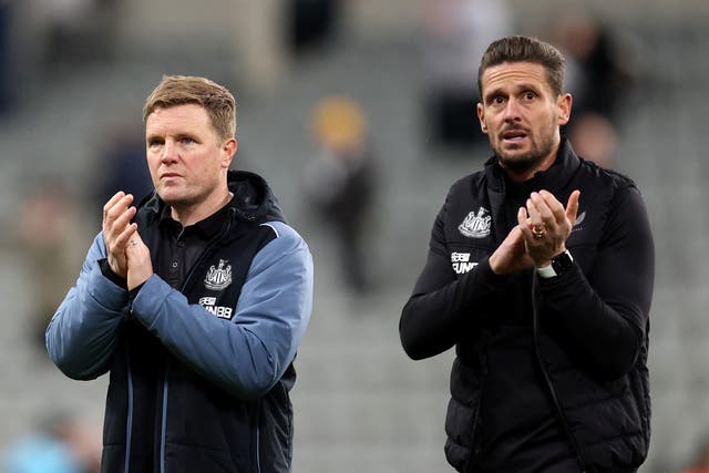 <p>Newcastle United manager Eddie Howe and assistant Jason Tindall</p>