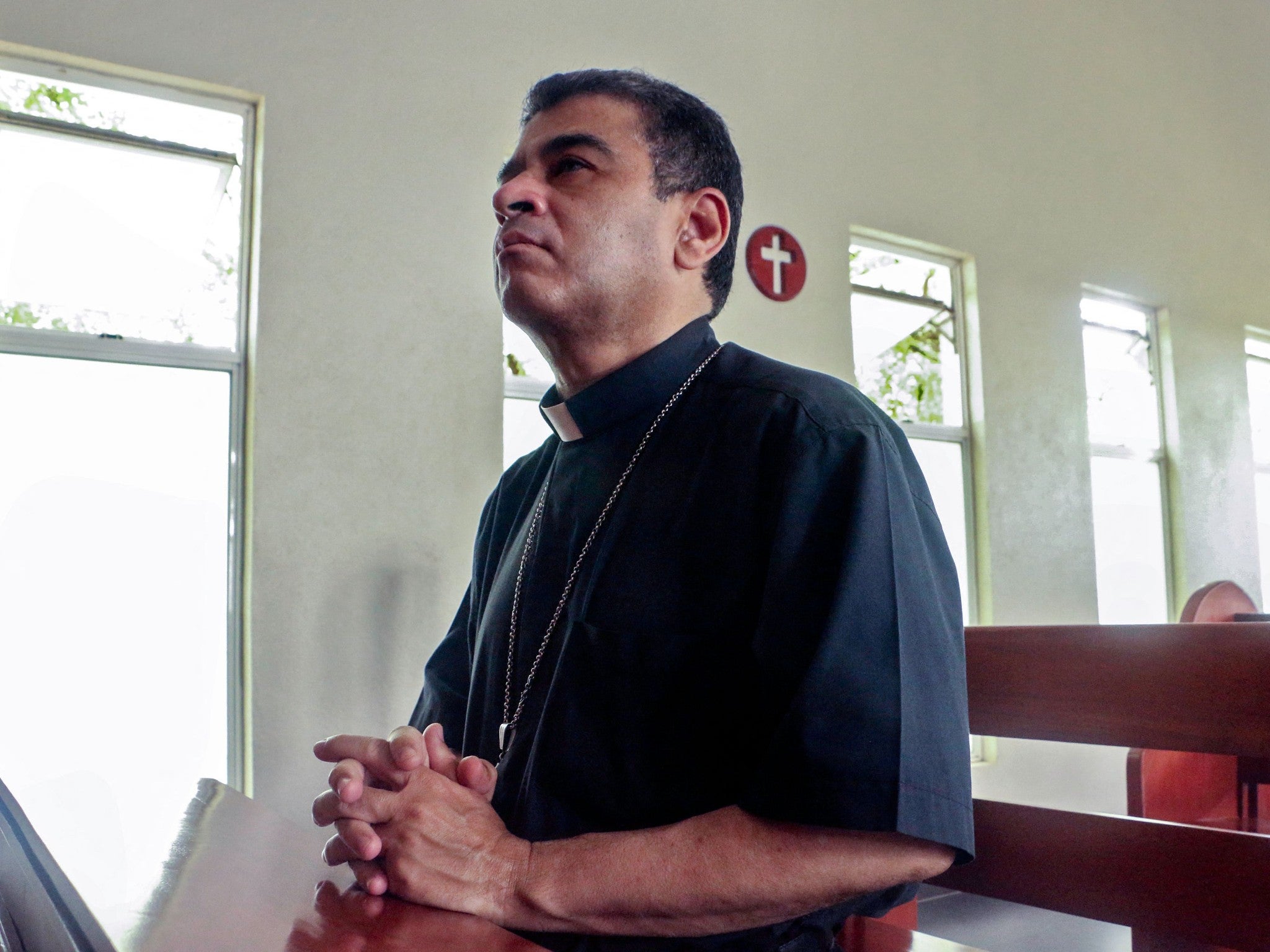 Nicaraguan Catholic Bishop Rolando Alvarez at the Santo Cristo de Esquipulas church in Managu