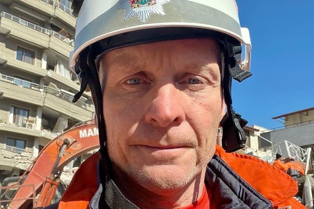 Steve Davies, one of 77 specialists sent to Turkey as part of the UK International Search and Rescue team to provide life-saving support to the country following the earthquake in Turkey and Syria (FCDO/PA)