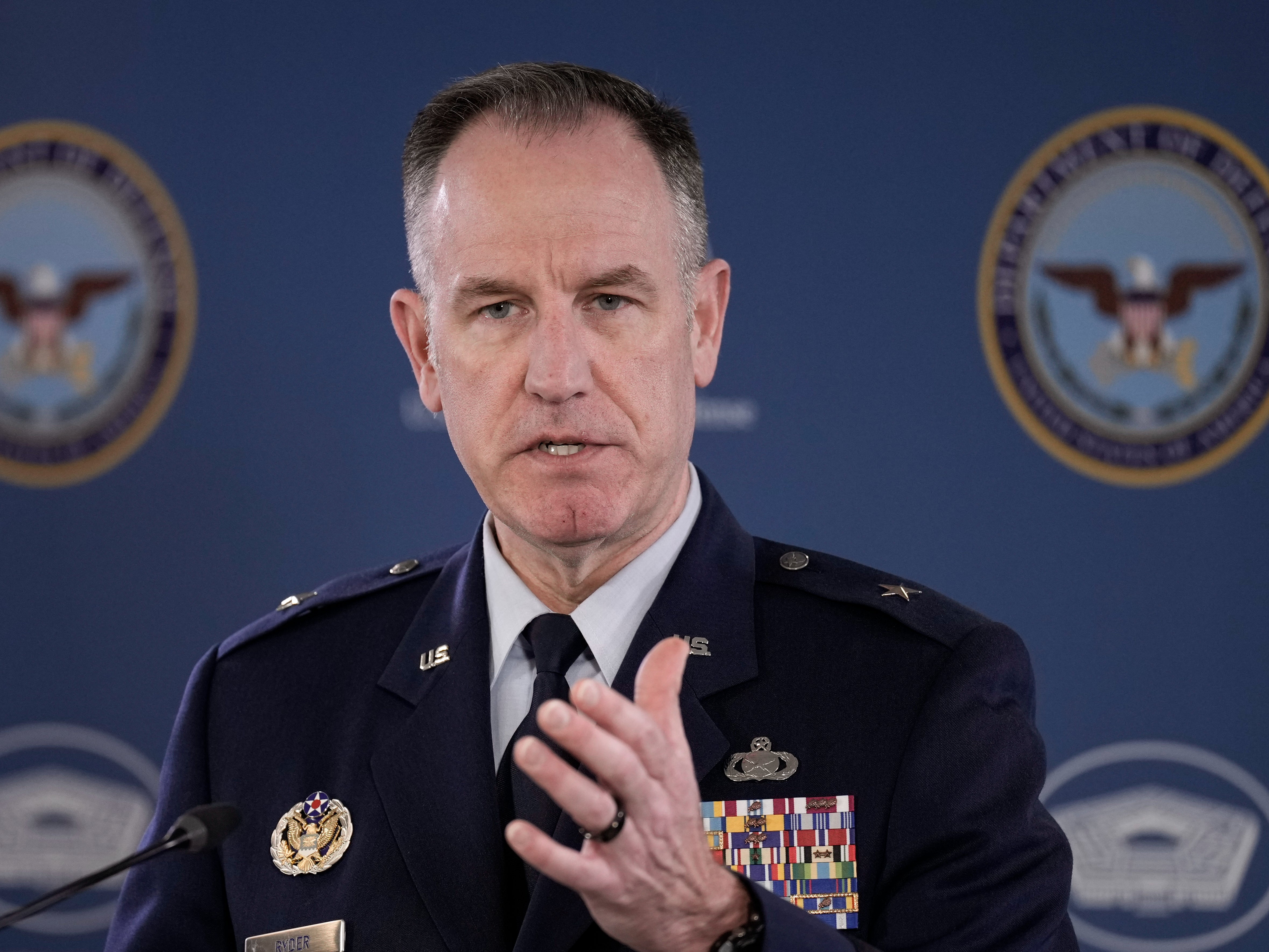 USAF brigadier Pat Ryder briefs reporters on 10 February 2023