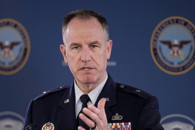 <p>A US Air Force general briefs reporters on the unknown object shot down over Alaska on 10 February 2023</p>