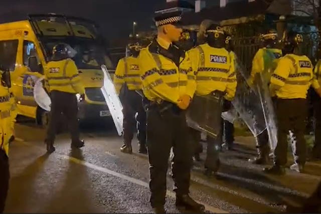 Protesters who became violent outside a hotel housing asylum seekers in Merseyside have been condemned by police and MPs (Care4Calais/PA)