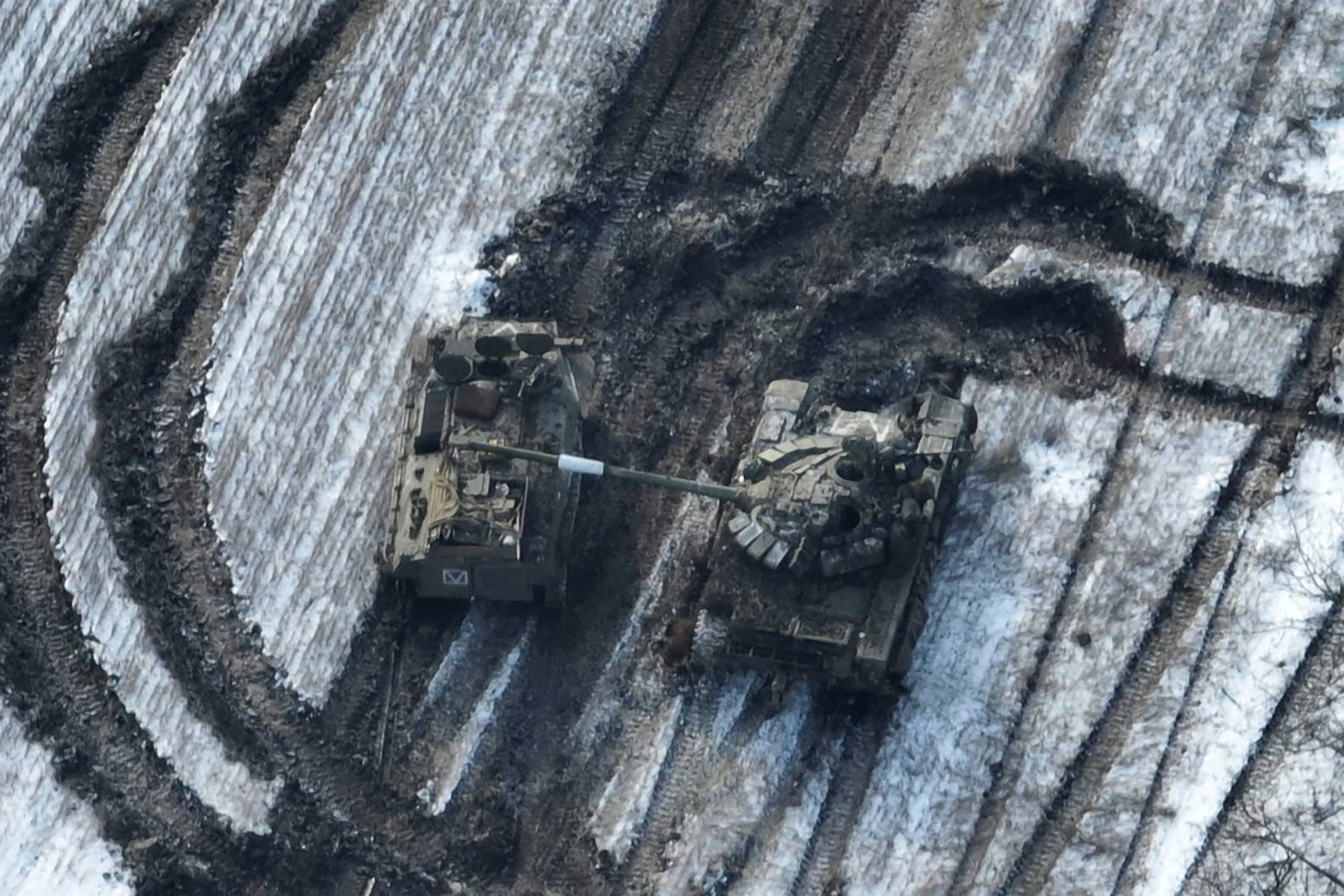 Damaged Russian tanks in eastern Ukraine