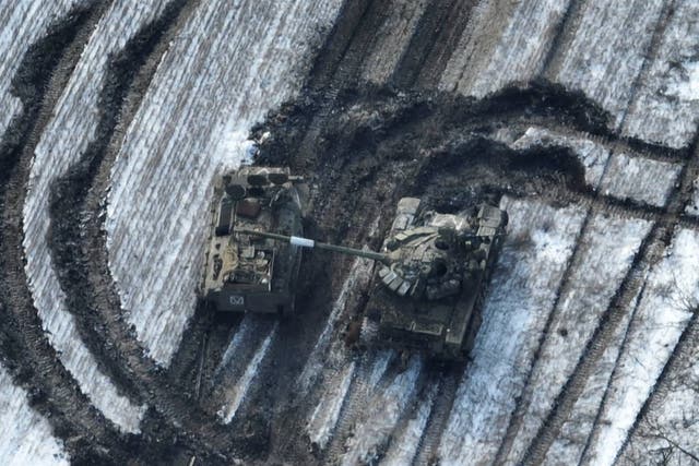 <p>Damaged Russian tanks in eastern Ukraine </p>