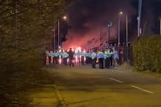 Police van set on fire in violent protests outside Knowsley hotel housing asylum seekers
