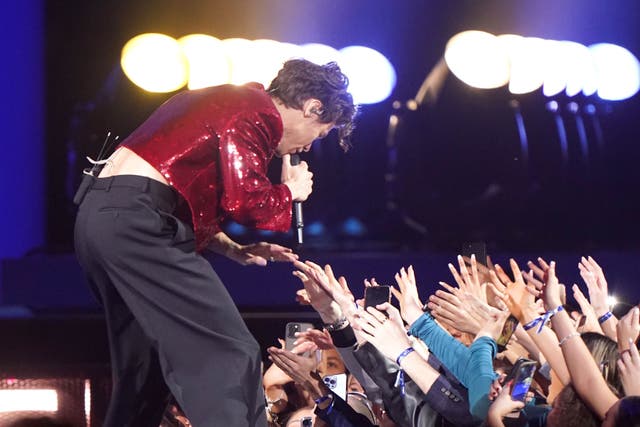 Harry Styles performing during the Brit Awards 2023 at the O2 Arena, London (Ian West/PA)