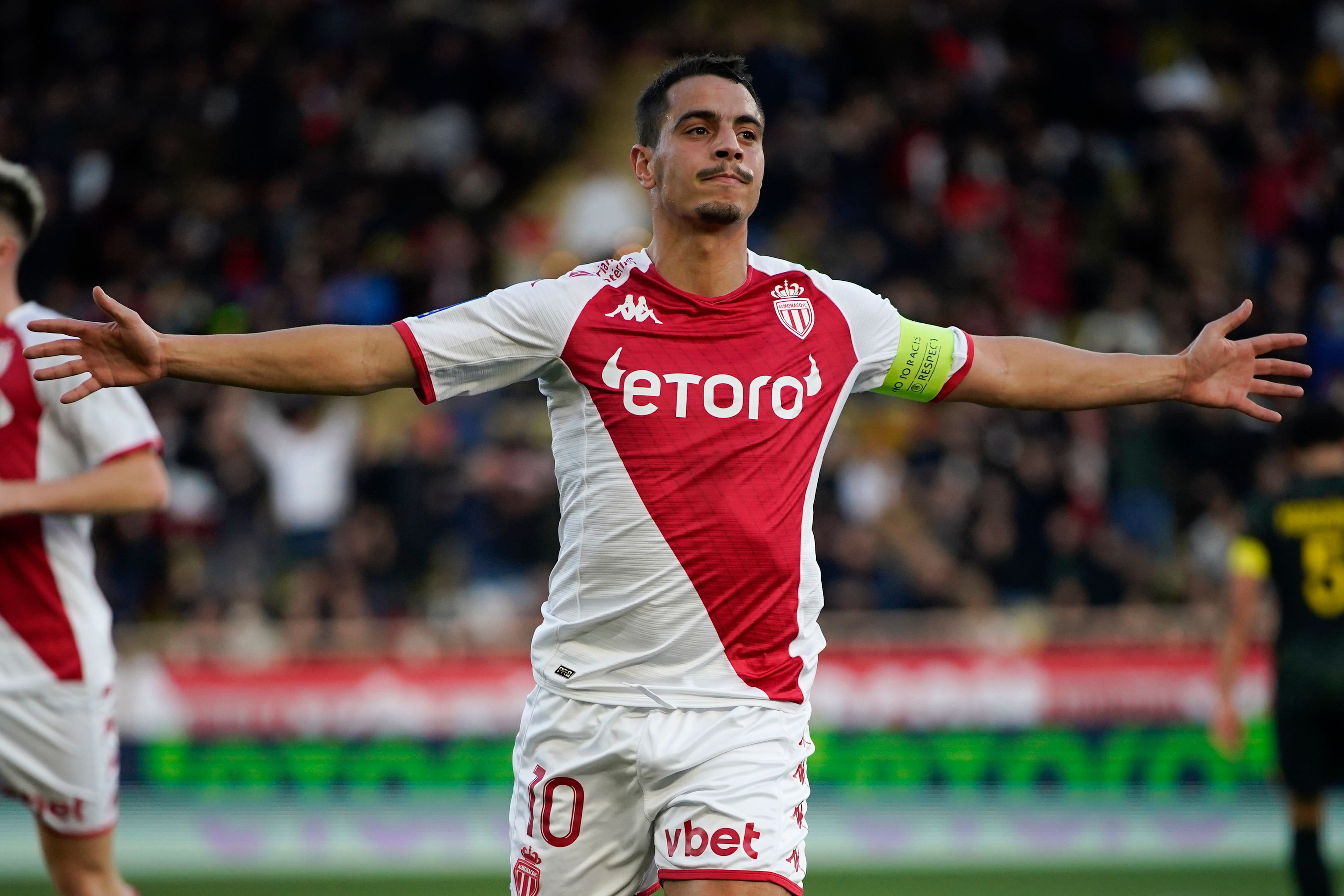 Monaco’s Wissam Ben Yedder celebrates scoring against Paris St Germain (Daniel Cole/AP)