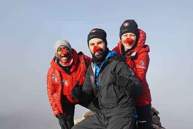 The celebrity trio embarked on the mountain trek in a bid to raise money for Comic Relief (Hamish Frost/Comic Relief/PA)