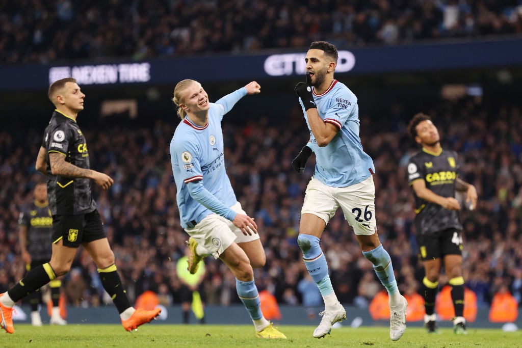 Riyad Mahrez stepped up to the penalty spot to add City’s third before half time