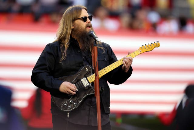 <p>Country music singer Chris Stapleton opened the biggest night in American football with a moving rendition of ‘The Star Spangled Banner’  </p>