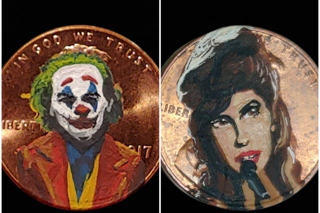 Cody TheCreative’s paintings of The Joker and Amy Winehouse on pennies (Cody TheCreative/Penny Pop Art)