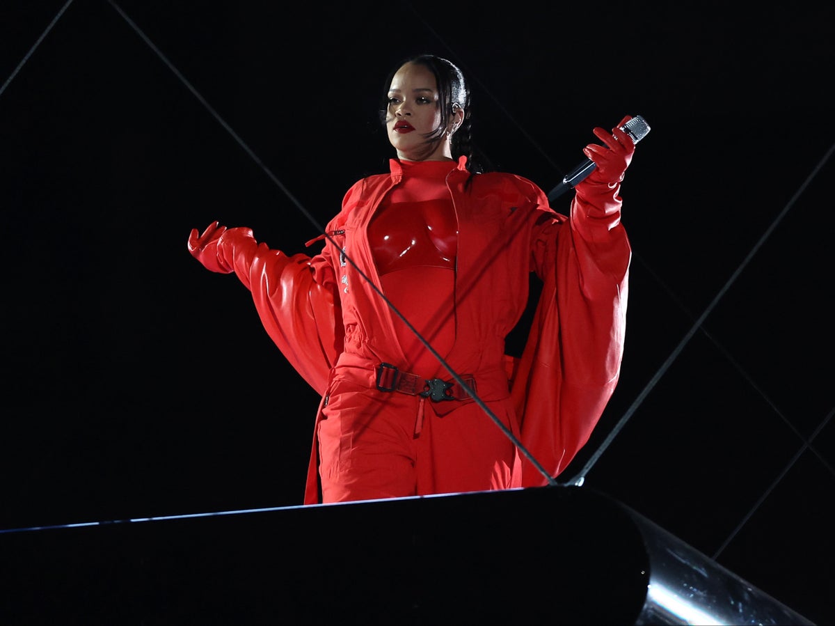 Rihanna sparks speculation that she is pregnant again during Super Bowl halftime show