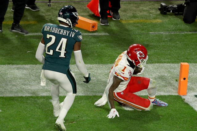 <p>James Bradberry (left) committed a crucial late penalty in Super Bowl 57 </p>