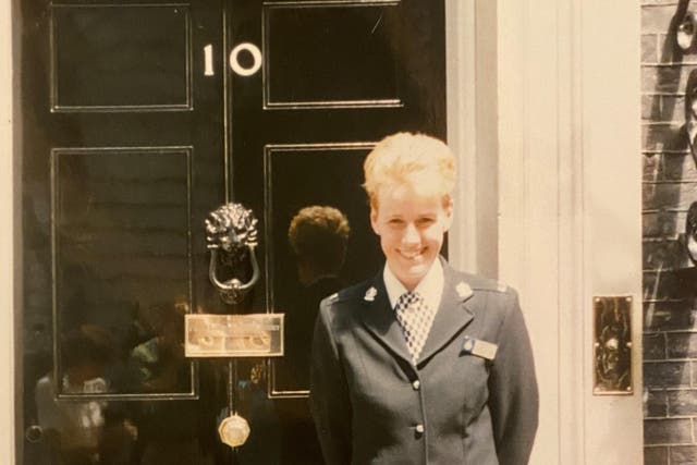 Jill Owens in 1996 outside Number 10 Downing Street where she was presented with an award for bravery (Jill Owens/PA)