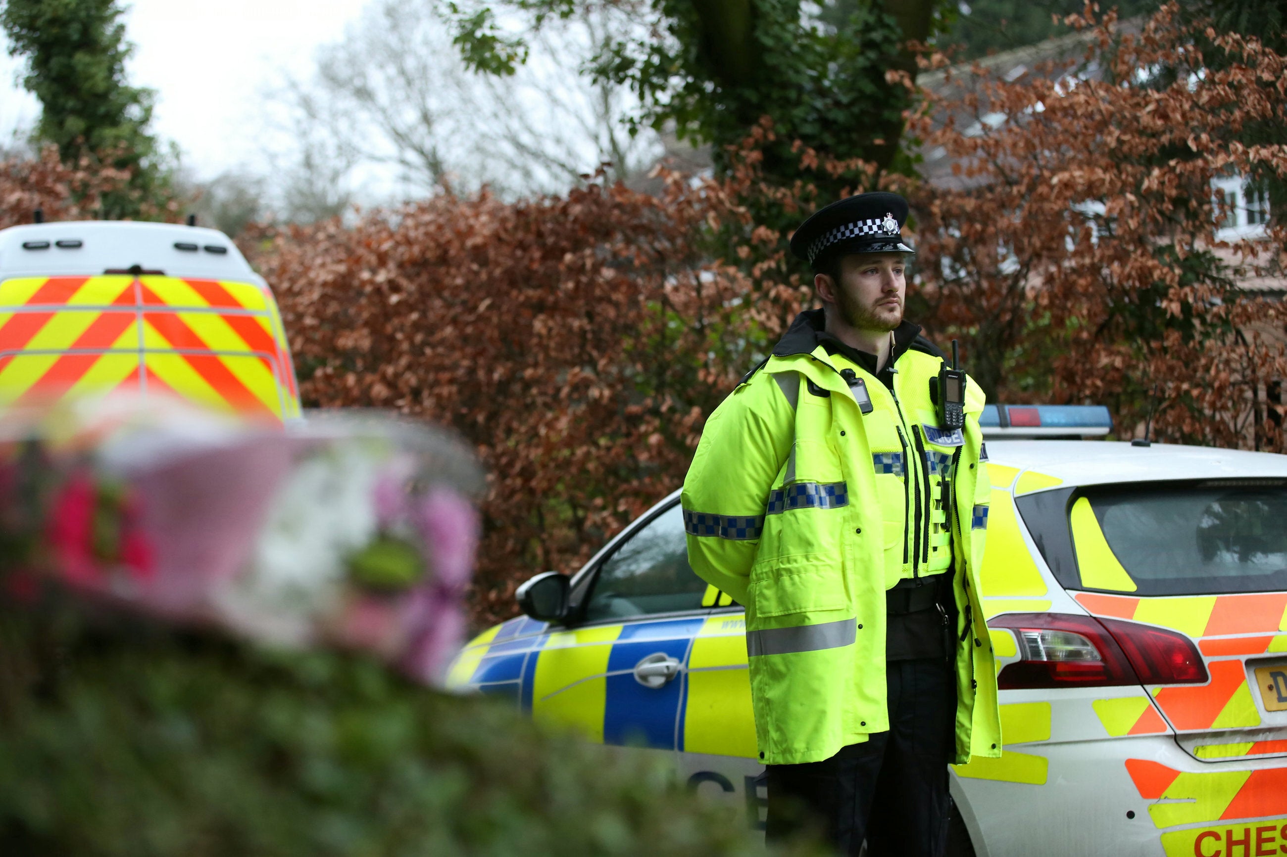 Police on the scene in Culcheth where 16-year-old Brianna Ghey was found fatally stabbed
