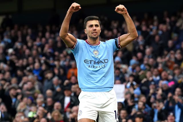 Rodri scored the opener as Manchester City beat Aston Villa (Martin Rickett/PA)