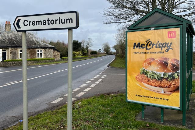 <p>Burger giant’s McCrispy advert was installed next to Penmount Crematorium</p>