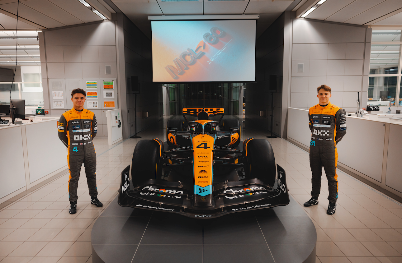 Oscar Piastri (right) partners Lando Norris (left) for McLaren this season