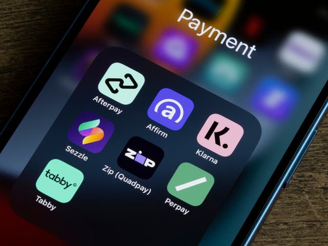 <p>Assorted payment apps offering Buy Now Pay Later services are seen on an iPhone, including Afterpay, Affirm, Klarna, Sezzle, Zip (Quadpay), Perpay, and Tabby</p>