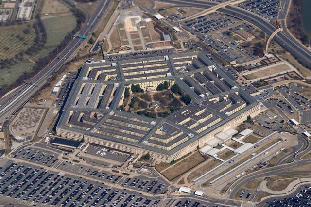 <p>File photo: The Pentagon is seen from Air Force One as it flies over Washington on 2 March 2022</p>
