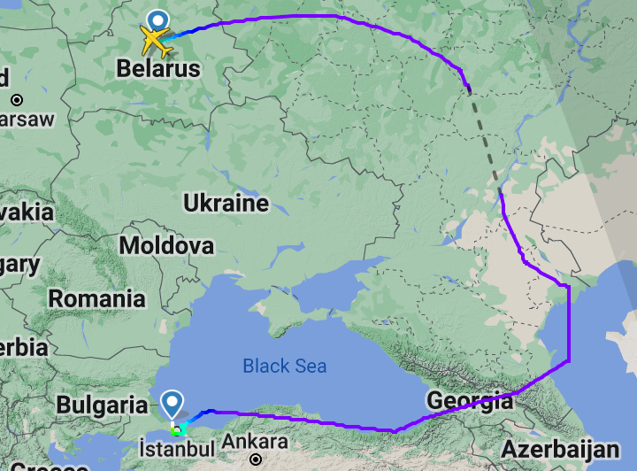 Long haul: the path of Belavia flight 785 from Minsk to Istanbul