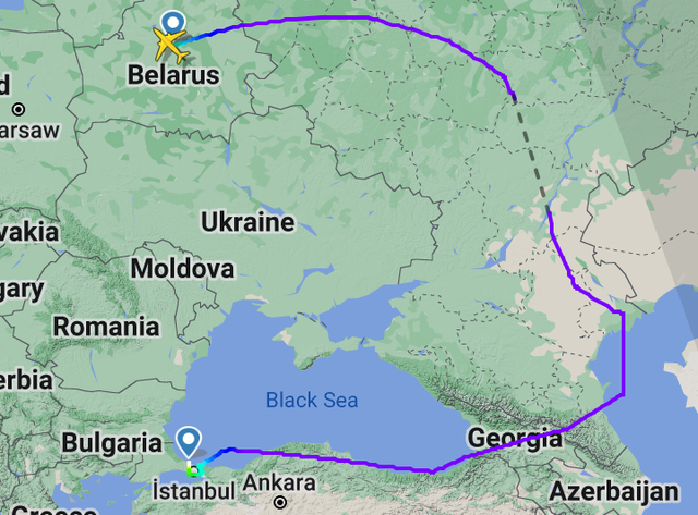 <p>Long haul: the path of Belavia flight 785 from Minsk to Istanbul</p>