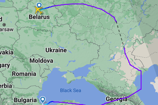 <p>Long haul: the path of Belavia flight 785 from Minsk to Istanbul</p>