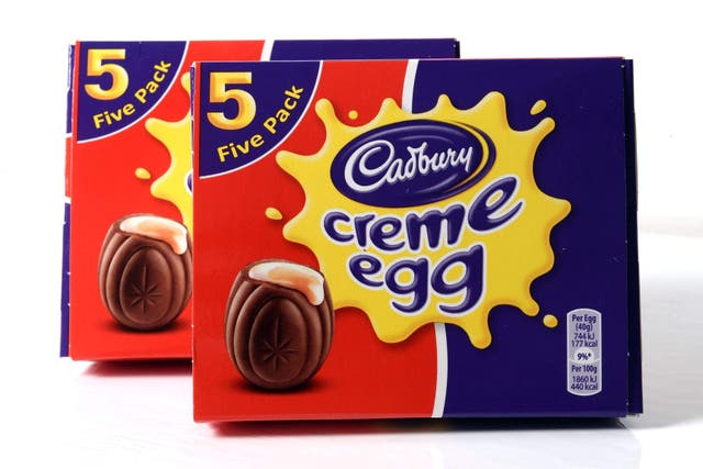 A box of five Cadbury’s Creme Eggs, London.