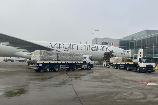 Emergency supplies being loaded up on to a plane at Heathrow bound for Turkey (Goods for Good/PA)