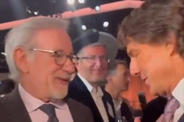 <p>Steven Spielberg (left) and Tom Cruise at the Academy Awards nominees luncheon</p>