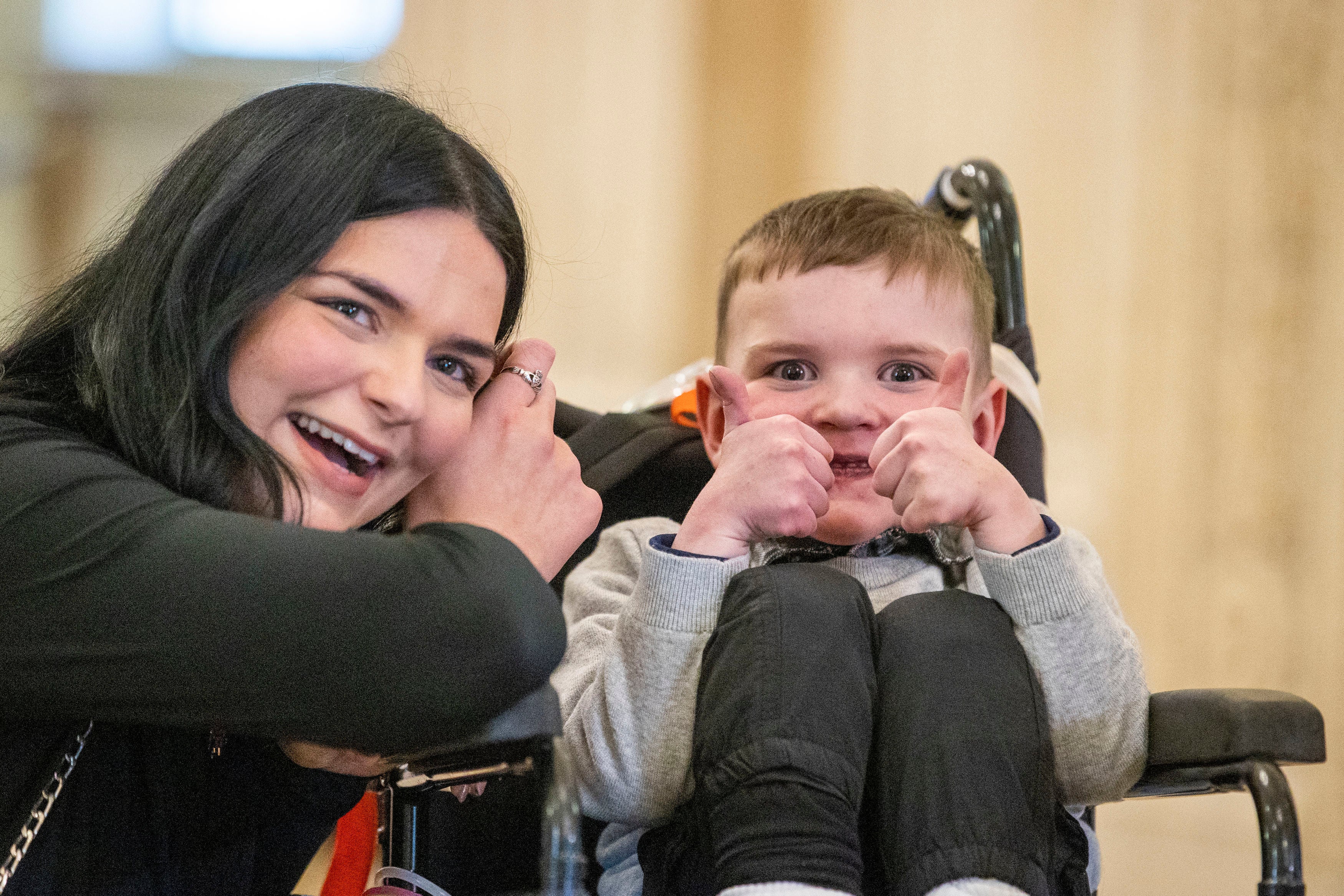 Daithi Mac Gabhann and his mother Seph Ni Mheallain at Stormont on Tuesday after a failed recall ended chances of a new organ donation law for Northern Ireland. Daithi, 6, is awaiting a heart transplant