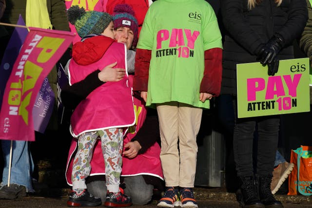 Teachers from the Educational Institute of Scotland (EIS) union hold a protest outside the offices of Clackmannanshire Council in Alloa, as they strike over pay during an EIS 16-day rolling programme of regional action. Picture date: Wednesday February 1, 2023.