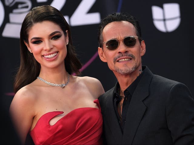 <p>Marc Anthony and Paraguayan model Nadia Ferreira arrive for the 23rd Annual Latin Grammy awards at the Mandalay Bay’s Michelob Ultra Arena in Las Vegas, Nevada, on November 17, 2022</p>