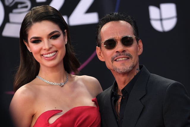 <p>Marc Anthony and Paraguayan model Nadia Ferreira arrive for the 23rd Annual Latin Grammy awards at the Mandalay Bay’s Michelob Ultra Arena in Las Vegas, Nevada, on November 17, 2022</p>