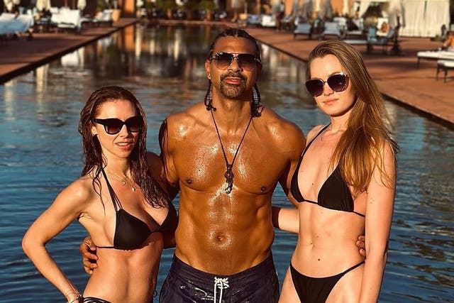 <p>David Haye (centre), who sparked speculation about his romantic life by wishing a Happy Valentine’s Day to his ‘two queens'</p>