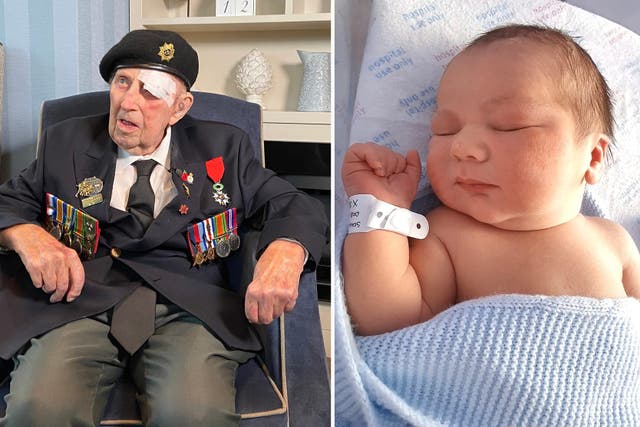 D-Day veteran Ken Hobbs and his great-grandson, Sonny Baldwin, share a birthday a century apart (PA)