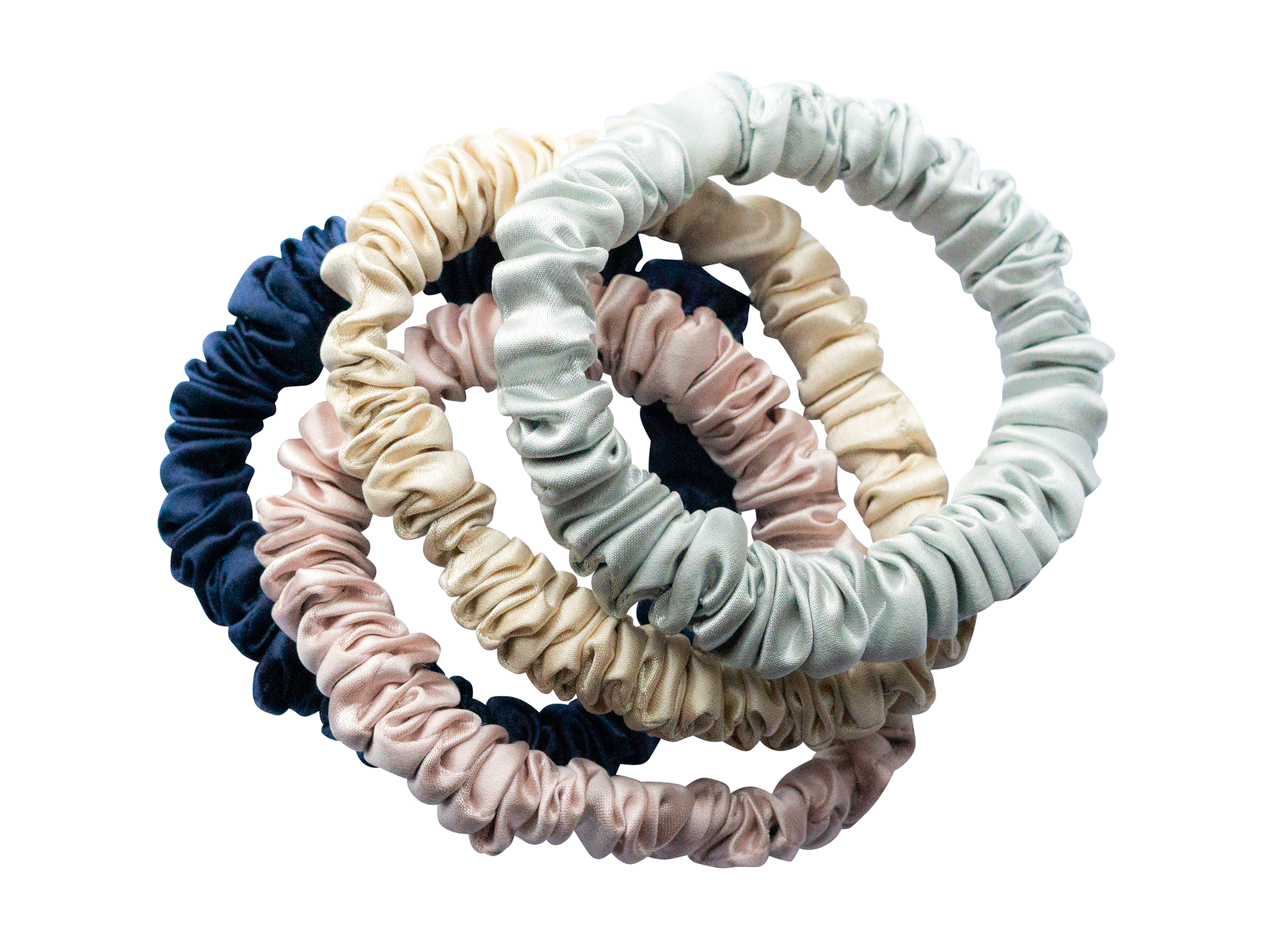 Liv Lindley mulberry silk skinny scrunchies (bag of four)