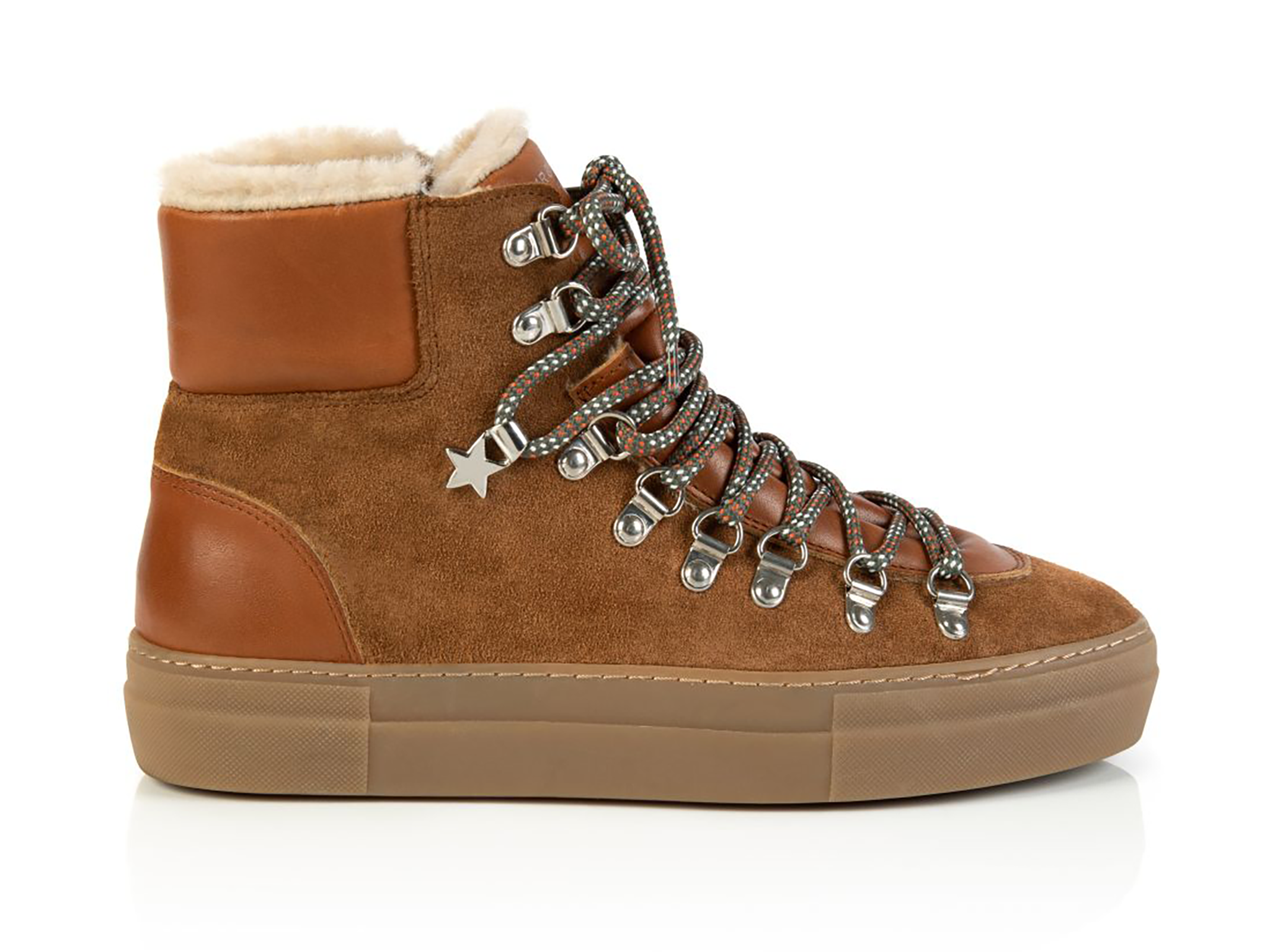 Air and Grace camino tan suede and shearling high tops