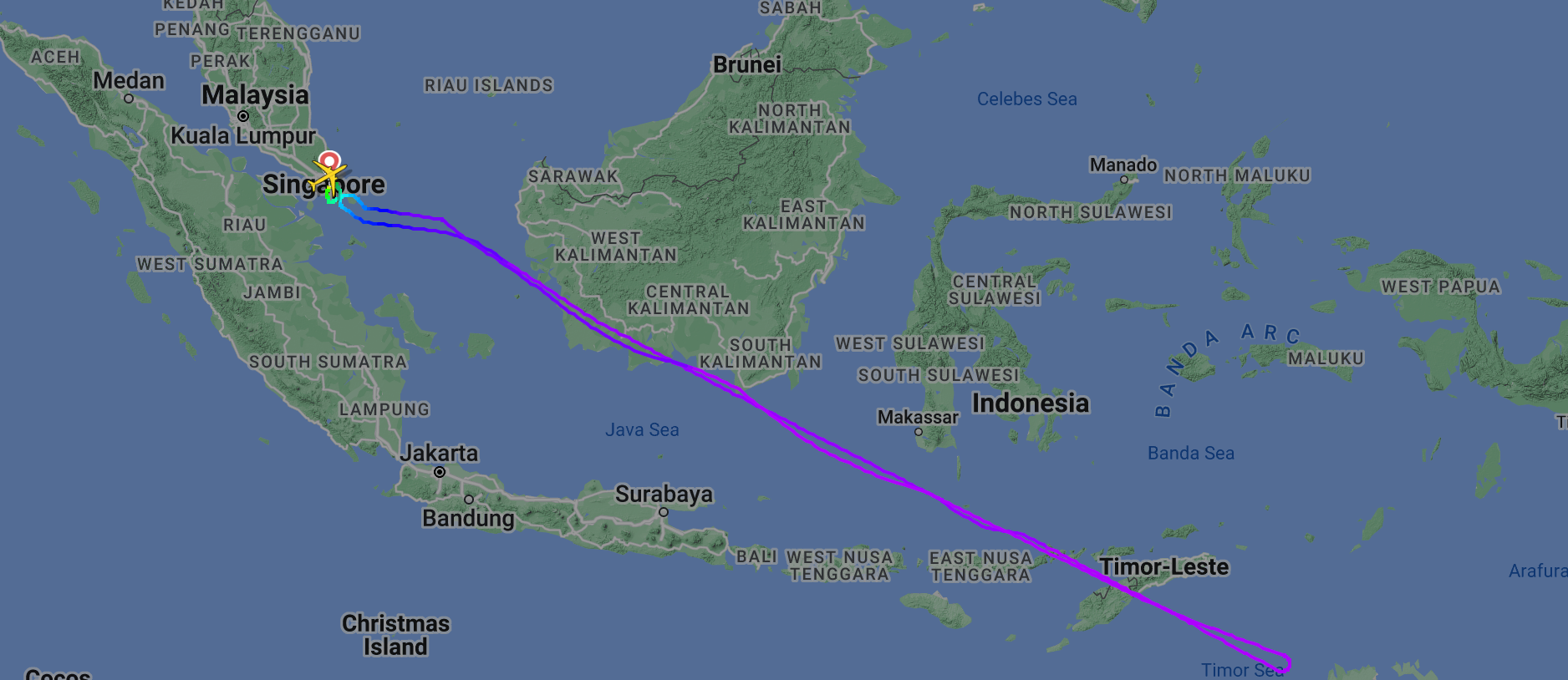 A Singapore Airlines flight from Singapore to Auckland was in the air the longest