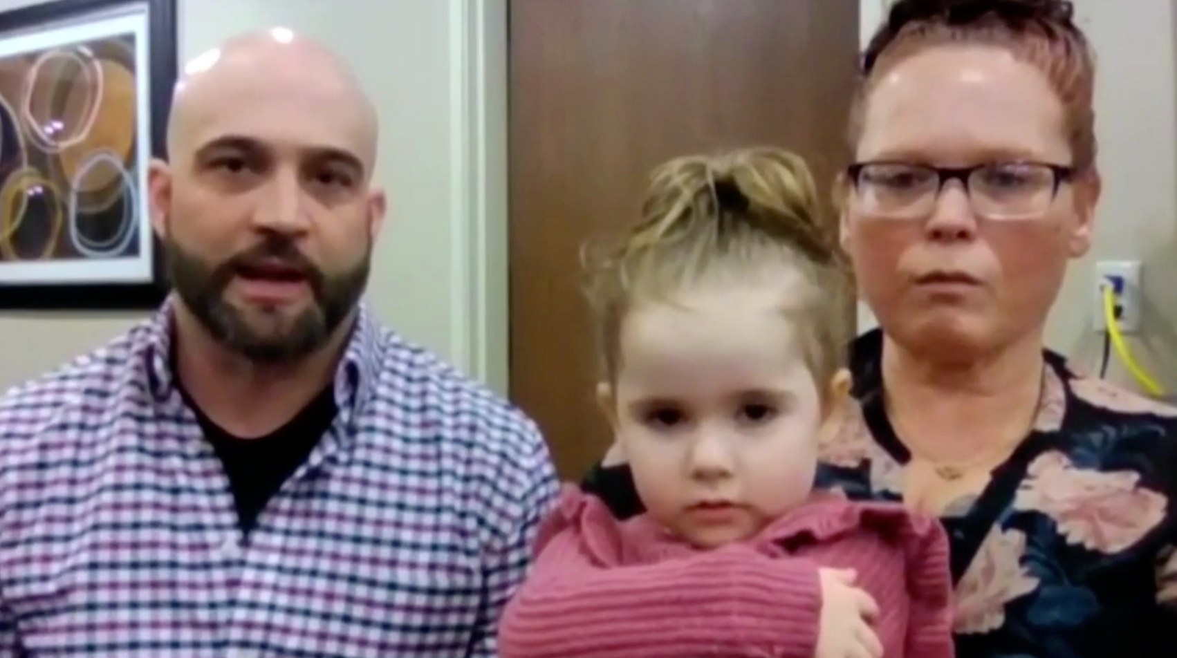 <p>Chris and Jamie Wallace, and their three-year-old daughter, developed respiratory conditions following the toxic train crash in East Palestine, Ohio</p>