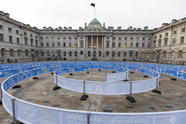 Whorled (Here After Here After Here) by Jitish Kallat goes on display at Somerset House in London. (David Parry/PA)
