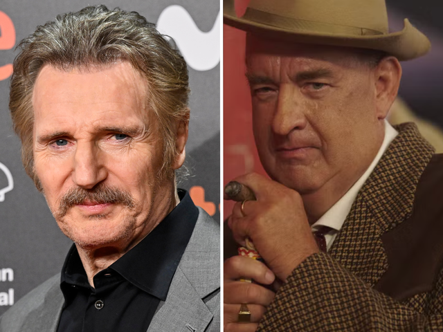 <p>Liam Neeson and Tom Hanks in ‘Elvis’</p>