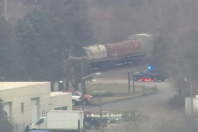 <p>A freight train carrying toxic material derailed near Van Buren Township, Michigan, on Thursday</p>