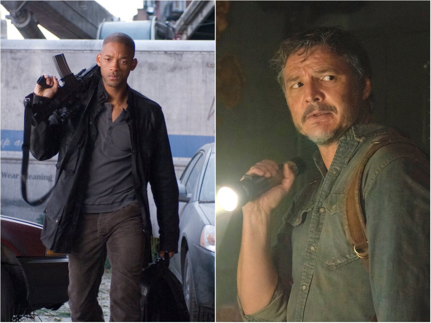 Will Smith in ‘I Am Legend’ (left) and Pedro Pascal in ‘The Last of Us’