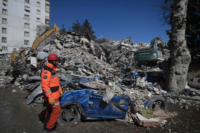 <p>Rubble near the site where Aleyna Olmez, 17, was rescued in Kahramanmaras, Turkey on Thursday, 10 days after the earthquake</p>