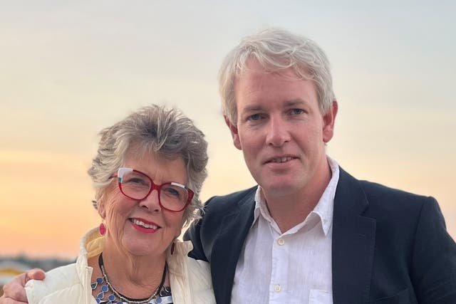 <p>Prue Leith and son Danny Kruger MP</p>