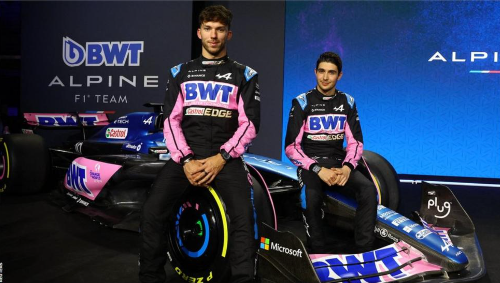 Pierre Gasly and Esteban Ocon at the launch of the A523