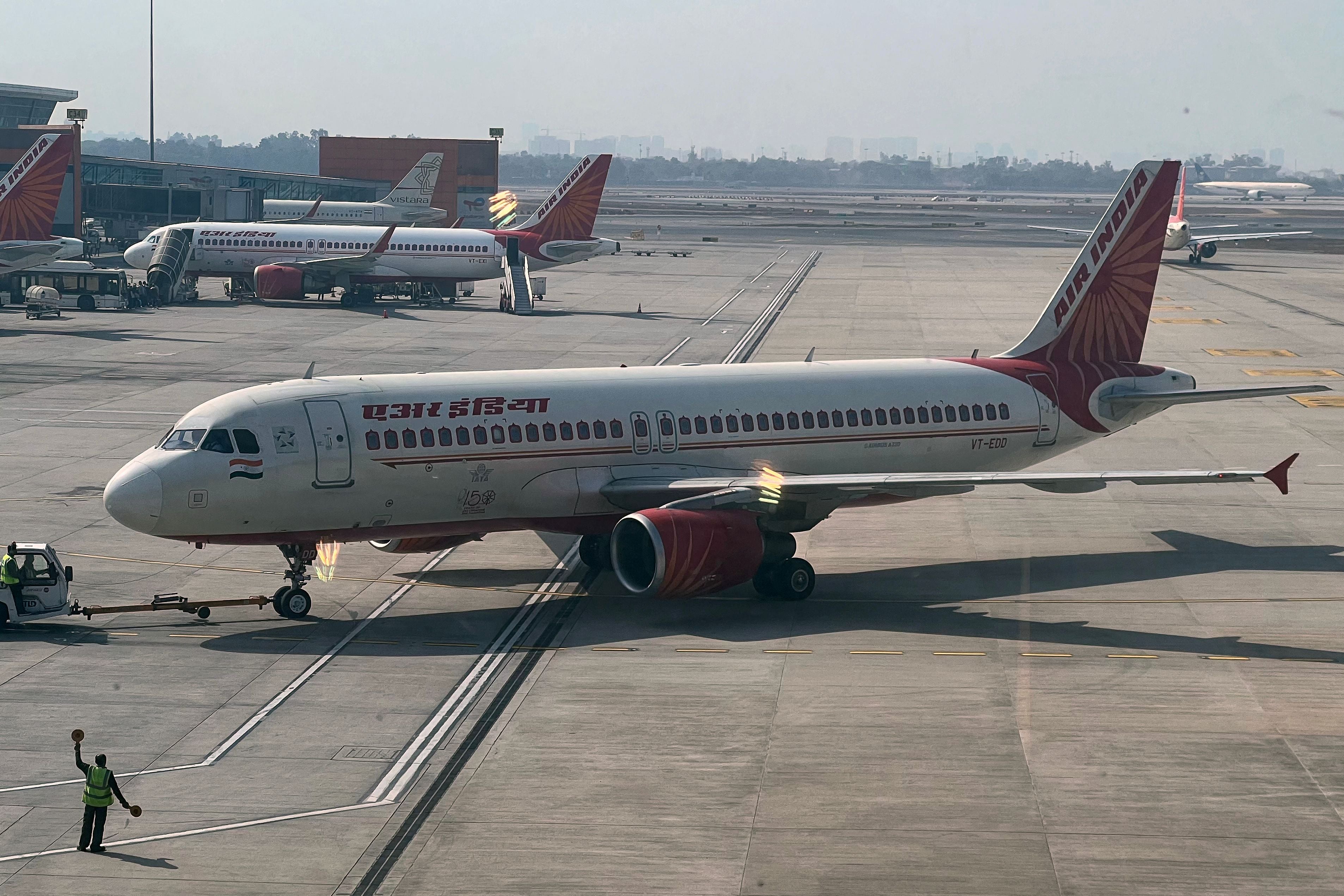 An Air India aircraft on the tarmac at the Indira Gandhi international airport in New Delhi on 20 January