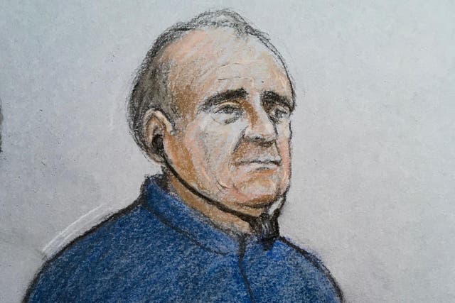 Court artist sketch by Elizabeth Cook of David Smith at Westminster Magistrates’ Court in April (Elizabeth Cook/PA)