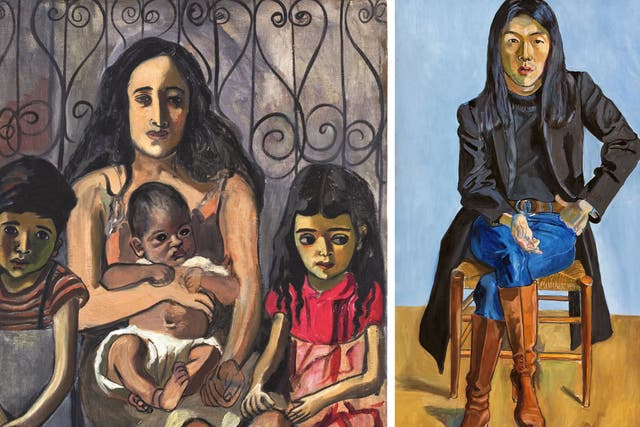 <p>Alice Neel, ‘The Spanish Family’, 1943, and ‘Ron Kajiwara’, 1971</p>
